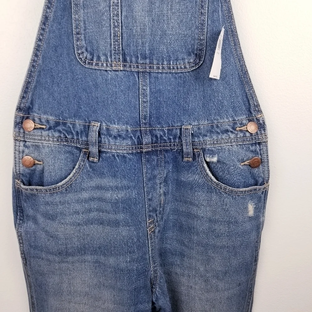 Old Navy #416296 Slouchy Straight Ripped Jean Overalls for Girls NWT L(10-12)